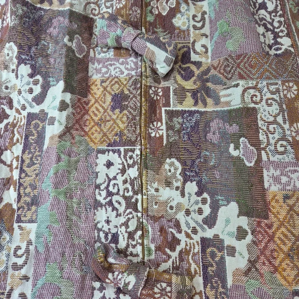 Vintage Tapestry Garment Bag Floral Patchwork Woven Travel Suit Cover Burgundy